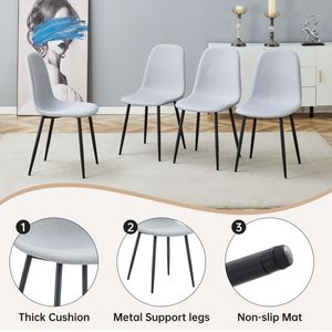 55-Inch Minimalist <b>Retro</b> Rectangular <b>Dining</b> <b>Table</b> with Black Textured Top Paired with 6 Light Gray Linen-<b>Table</b> and Chair Set - Product Image 6