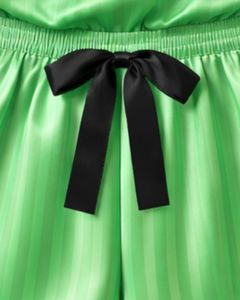 Customized Green Satin Women Pajama Set Silk Sleepwear <b>Spaghetti</b> <b>Strap</b> Cami And Shorts Soft Luxury Nightwear Summer Lounge Set - Product Image 5