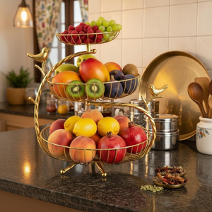 3 Tier Fruit and <b>Vegetable</b> <b>Basket</b> Metal Wire Countertop Organizer Stand for Home and Kitchen Bird Design Decorative <b>Storage</b> - Product Image 3