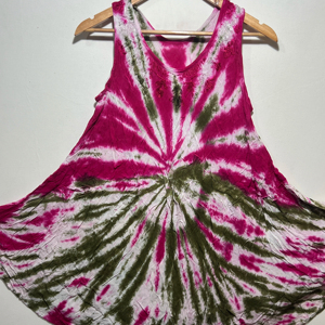 Elegante Blusa sin Mangas con Estampado Tie Dye Rosa para Mujer, Estilo Boho con Cuello Redondo |   Vestido Casual Holgado con Corte Evase para Verano - Product Image 1