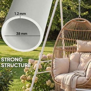 White 2 Carabiners Indoor/Outdoor Adjustable Wicker <b>Hammock</b> Chair Stand with Anti-Slip Foot Pads Portable for Hotels - Product Image 5