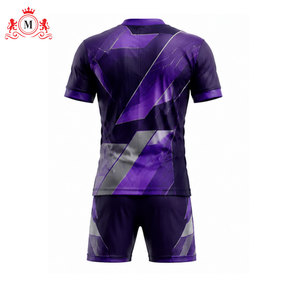 Conjunto de camiseta y pantalones cortos de fútbol para hombre, morado, sublimado, transpirable, 100% poliéster, uniforme de fútbol para adulto, sin costuras, con detección de aguja - Product Image 2