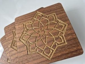 Islamic Geometric Laser Engraved Solid Wood Coaster Handcrafted Heat Resistant Drink Mat <b>Table</b> <b>Protector</b> Coffee Tea Cup Holder - Product Image 2