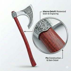 MS Enterprises Industrial Grade High Carbon Steel Flat Backed Double Blade Splitting <b>Axe</b> Handmade Etched Wooden Handle OEM - Product Image 2