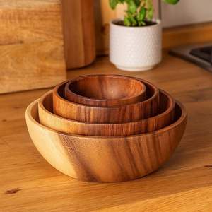 Bol en bois d'acacia poli, élégant et durable, ensemble de bols en bois avec accessoires de service, accessoires en bois vintage faits à la main pour la cuisine - Product Image 2