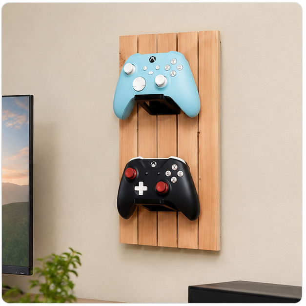 Wooden Rustic Modern Multifunction Controller Stand for Xbox PlayStation Eco-friendly Handmade Wall Mount Storage Organizer