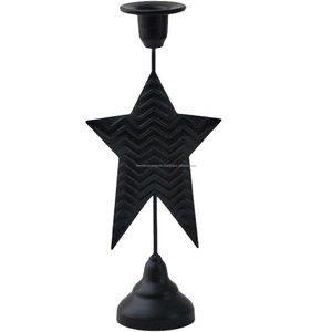 Premium Christmas Star Taper <b>Candlestick</b> • Luxury Chevron Etched Gold Candle Holder - Product Image 1