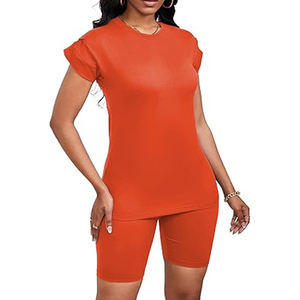 Conjunto de 2 Piezas para Mujer, Camiseta Holgada Informal de Verano y Pantalones Cortos Deportivos, Color Sólido, Ropa Informal para Estar en Casa, Venta al Por Mayor - Product Image 4