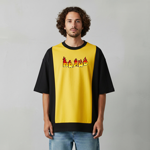 T-shirt homme en coton 100% lourd 210GSM, écologique, séchage rapide, bicolore, logo brodé personnalisé, col rond, coupe ample, épaules tombantes - Product Image 1