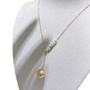 Collar en Forma de Y de Oro G18k con Perlas Translúcidas de Agua Dulce Naturales de 3-4mm8-9mm, Estilo Clásico y Elegante - Product Image 5