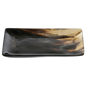 Plateau de service et de rangement rectangulaire en céramique artisanale, durable, personnalisable, finition naturelle noir et marron plaqué corne - Product Image 5
