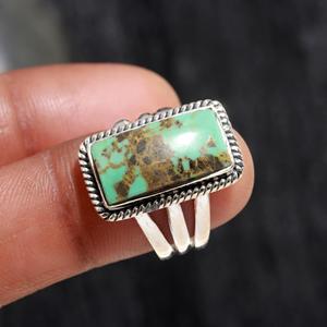 Arizona Turquoise Gemstone Smooth Handmade Solid 925 Silver Bohemian Rectangle Shape For Women Designer Wedding Ring - Product Image 1