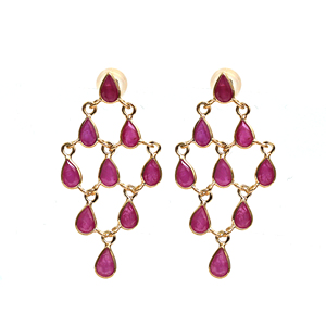 Natural <b>Red</b> Ruby Pear Chandelier <b>Earrings</b> in Solid 18K Yellow Gold – Bezel Set Teardrop Gemstone Drops – Luxury July Birthstone - Product Image 1