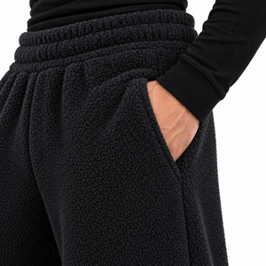 Pantalon de jogging décontracté noir pour homme, coupe large, en molleton, taille élastique, style streetwear, avec logo éclair - Product Image 3