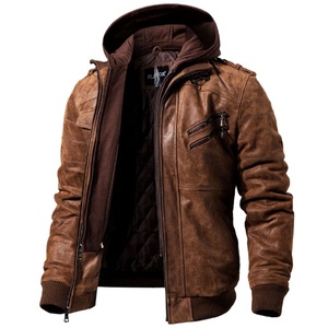 Men's Real Leather <b>Jacket</b> Men Motorcycle Removable Hood Winter Coat Men Warm Genuine Leather <b>Jackets</b> - Product Image 4