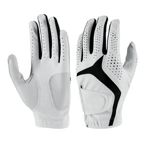 Gants de golf en cuir Lycra blanc et noir, vente en gros, en peau de mouton pure, unisexe, fermeture VELCRO, toutes saisons, antidérapants, extra - Product Image 1