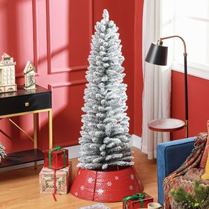5ft Realistic Artificial Pencil Christmas <b>Tree</b> with 263 Snow Flocked Tips and Metal Base Christmas <b>Trees</b> - Product Image 1