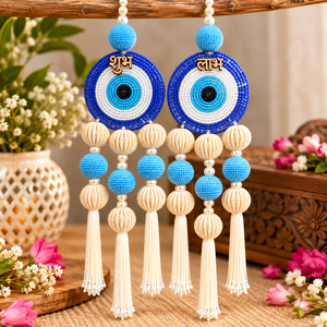 Handmade Shubh Labh Evil Eye Pom Pom Hanging, Indian Door <b>Wall</b> Decor, Tassel Decoration for Home, Wedding, Haldi & Mehendi - Product Image 3