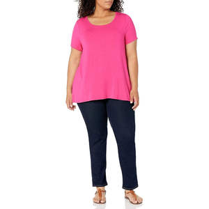 Camiseta de manga corta con encaje para mujer, cuello redondo de algodón, elegante, informal, suave y cómoda, a la moda para primavera y verano - Product Image 5
