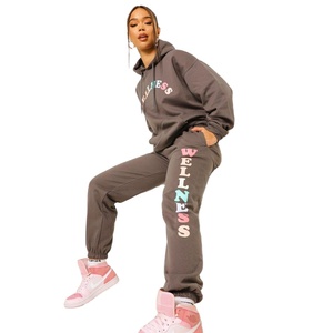 High Quality Customized Women's Heavyweight 100% Cotton Solid Breathable Tracksuit <b>Stacked</b> Sweat Suit Hoodies Sweatshirts Design - Product Image 3