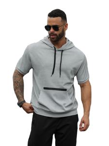 Sudadera con capucha de manga corta con estilo para hombre, cómoda sudadera deportiva de poliéster/algodón con capucha impresa Digital para verano - Product Image 3
