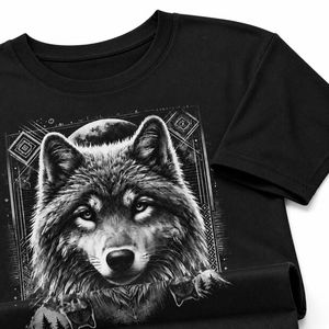 T-shirt surdimensionné personnalisé pour homme avec imprimé lune et loup, style décontracté d'été, streetwear hip-hop, en coton respirant, haut graphique - Product Image 4