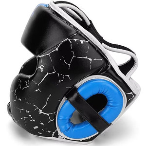 Protège-tête de boxe en cuir PU avec impression craquelée noir et bleu, équipement de protection, fermeture auto-agrippante, unisexe, adultes, usage universel - Product Image 4