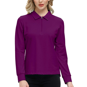 Camiseta Polo de Manga Larga para Mujer, Color Morado Sólido, Tejida, Estilo Casual, Manga Larga, Cierre de Cremallera, Largo Regular - Product Image 2