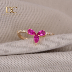 Bague en or massif 9 carats avec tourmaline rose cultivée en laboratoire et accent de diamant cultivé en laboratoire, bijoux fins pour femmes, fabricant - Product Image 4