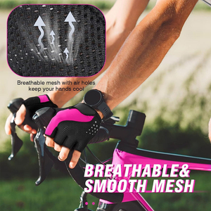 Gants de cyclisme demi-doigts noirs et roses en maille respirante unisexe pour l'été et le fitness - Product Image 3