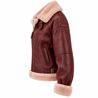 Veste en cuir bordeaux pour femme, doublée en sherpa, chaude pour l'hiver, manteau en fausse fourrure marron, vêtement d'extérieur zippé, style motard tendance