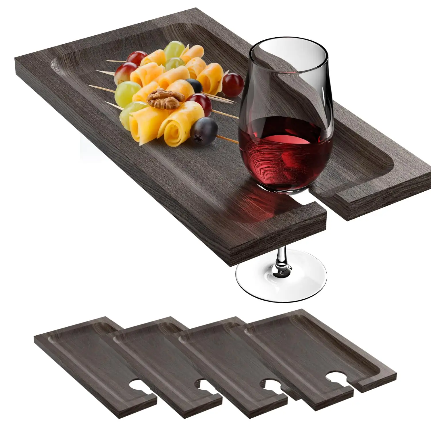 Bandeja de charcutaria para vinho, bandeja de madeira acácia para café da manhã, carregador de bambu, bandeja para servir festas, suporte para copos de vinho