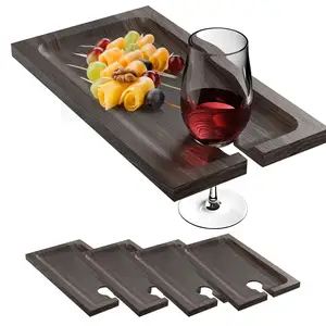 Acacia Wood Wine Appetizer Plate Charcuterie Tray Bamboo Breakfast Tray Charger Party Set Serving Tray Wine Glass Holder Plate