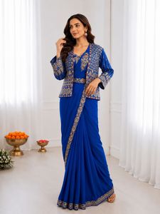 Chaqueta estilo boutique india, sari de seda, sari de boda, sari estilo Bollywood, sari elegante, ropa de fiesta en la playa para mujer, ropa étnica. - Product Image 4
