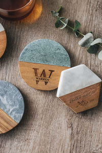 Premium Natural Stone Inlay Wood Coaster Set Luxury Beverage Holders For Dining Table Office <b>Desk</b> Restaurant Cafe - Product Image 2
