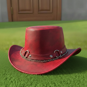Chapeau de cowboy en laine rouge fait main de qualité supérieure, style festival western, cosplay, cadeau de Noël, pêche, décontracté, unisexe - Product Image 2