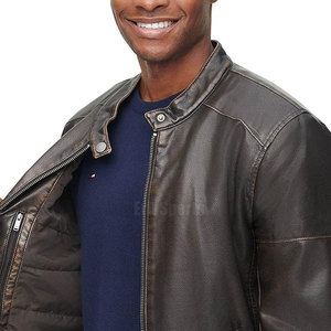 Premium Quality Winter Leather <b>Biker</b> <b>Jacket</b> with Stand Collar and Front Logo Low Price Outerwear for Men - Product Image 6