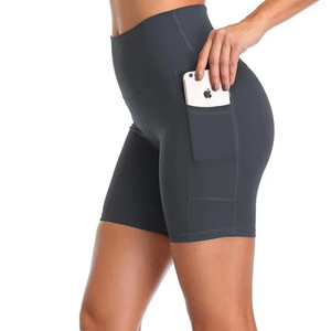 Regular Custom Waisted Women Yoga Leggings Biker Shorts Inseam Pockets <b>Tummy</b> <b>Control</b> Breathable Workout Elastic - Product Image 2