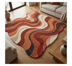 Tapis en laine tufté à la main, motif abstrait orange et bleu en forme d'amibe, tapis de salon personnalisable, tapis de sol design - Product Image 3