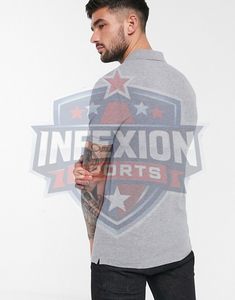 Polo de Manga Corta para Hombre, Color Gris Sólido, Algodón Piqué, Casual, Transpirable, Corte Regular - Product Image 2