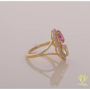 Anillo de compromiso de doble halo con diamantes cultivados en laboratorio en forma de pera, color rosa y champán, en oro amarillo de 14 quilates, anillo de promesa de dos piedras para boda - Product Image 2