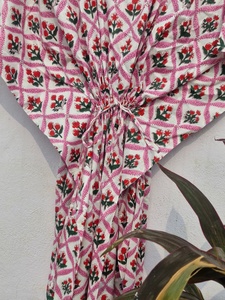 Floral <b>Indian</b> Cotton <b>Kaftan</b> Dress: Hand Printed, Free Size - Product Image 3