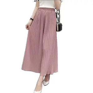 Women pleated summer wide leg pants 2024 solid color high waist loose cropped korean pants wholesale