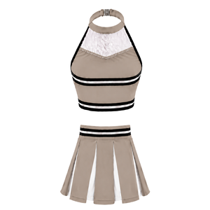 Ensemble d'uniformes de cheerleading personnalisés beiges, jupe plissée, haut court, tenue de performance d'équipe, compétition de danse, vêtements de sport athlétiques - Product Image 2