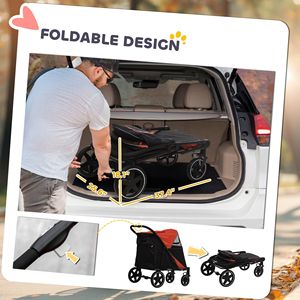Poussette pour animaux de compagnie pliable en un clic, roues avant avec amortisseurs, freins, sacs de rangement, fenêtre en maille, fournitures pour chiens, chats et petits animaux, modèle - Product Image 5