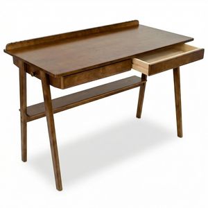 Scrivania Moderna Stile Mid-Century con 2 Cassetti e Ripiano Portaoggetti in Legno Massello e MDF per Ufficio Domestico e Spazi Ridotti, Ideale per Hotel - Product Image 6