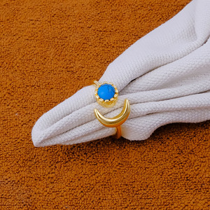 Anillo Abierto de Turquesa Azul Natural - Anillo Boho Celestial de Luna Creciente Chapado en Oro - Joyería Artesanal de Impacto, Regalo para Ella - Product Image 4