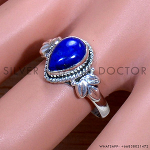 Bague pour femme en argent sterling 925 avec pierre précieuse lapis-lazuli taille poire, motif feuille, bijoux fins faits à la main, bague bohème personnalisée - Product Image 2