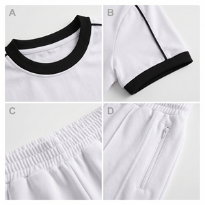 Women's <b>White</b> <b>2</b>-<b>Piece</b> Sports <b>Set</b> Short Sleeve Crew Neck Knitted Breathable Regular Fit Above Knee Shorts Sporty Style Spring - Product Image 6