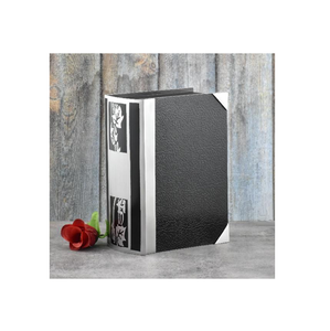 Urne funéraire de luxe faite à la main en forme de livre, noire et argentée, décorative pour cendres, pour funérailles et commémoration - Product Image 1